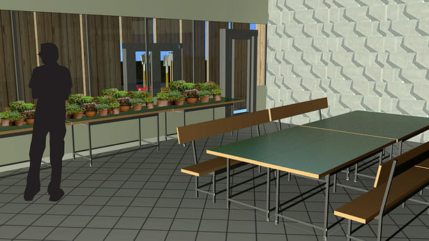 Garden Therapy Room- This room acts as a green house for plants before they are ready to transplant into the garden outside as well a meeting place as patients start to learn about the needs of plants.