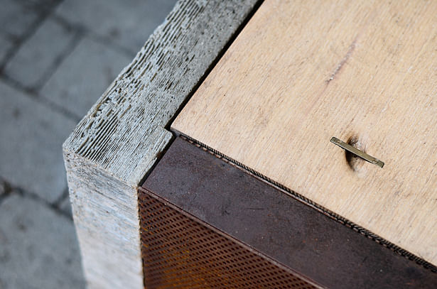 Detail White oak, Bronze, Steel, Concrete