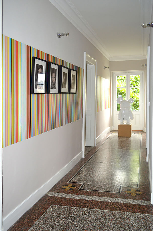 2nd floor hallway - Custom designed multicolor adhesive vinyl
