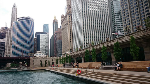Chicago's downtown riverwalk, by Sasaki Associates, opened earlier this year. Image via wikipedia.org.