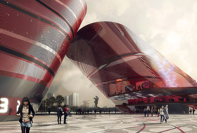 Competition-winning design for the new Cultural Complex in Shenzhen by Mecanoo (Rendering: Doug and Wolf)