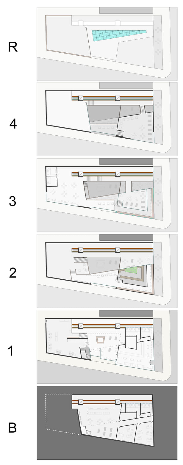 Floor plans of all six library levels.