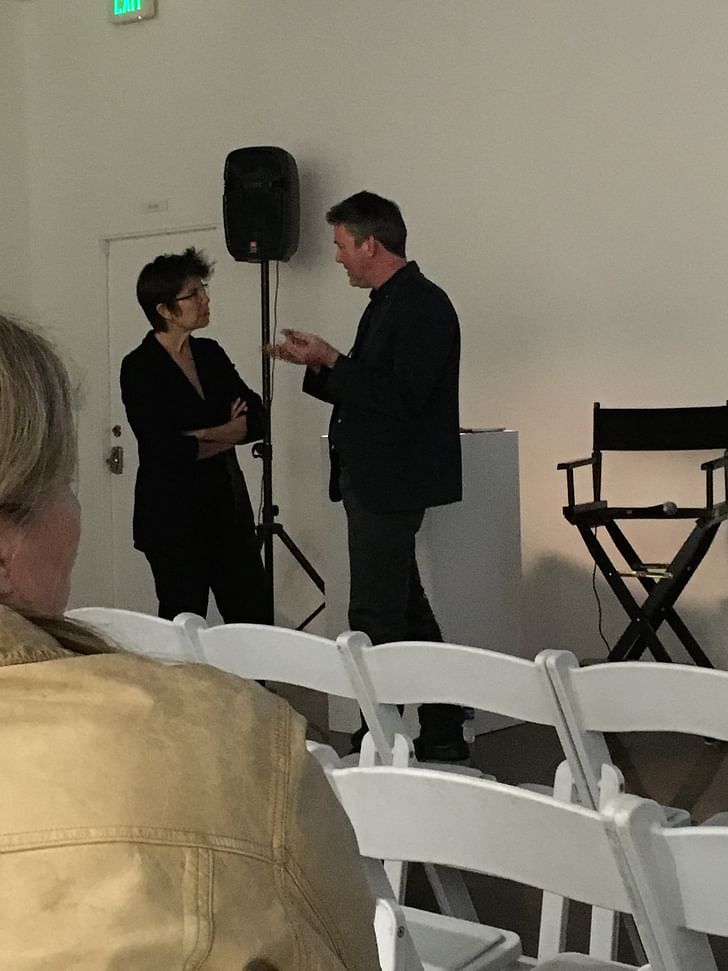 Liz Diller and Christopher Hawthorne warm up before their conversation at LAX Art on February 16th. Photo: author.