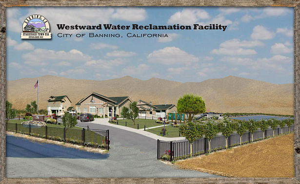 conceptual depiction of proposed Banning Water Reclamation Facility. Facilities architecture to asimulate old westerm theme to complement projected future residential growth