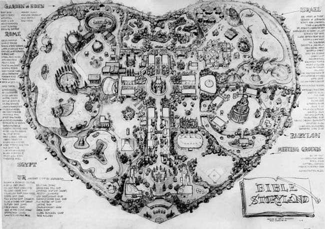 The park map for the never-built 'Bible Storyland', conceived by the designers of Disneyland