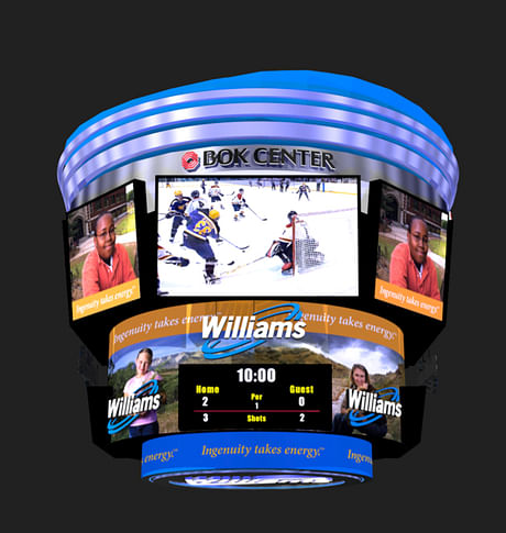 A 3D rendering of a scoreboard