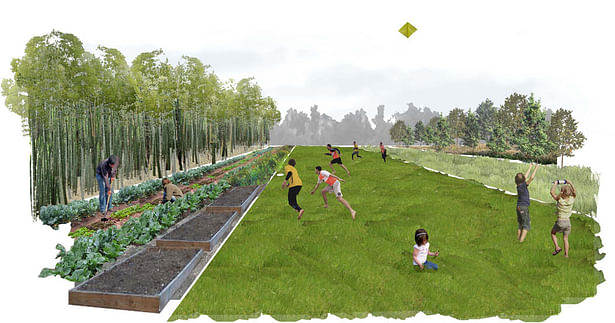 Long Lots Perspective - Community Garden and Recreation Lawn