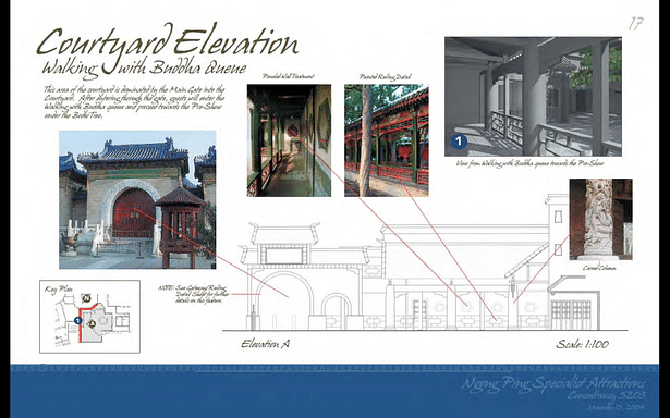 Schematic Design - Courtyard Elevation Walking with Buddha Queue