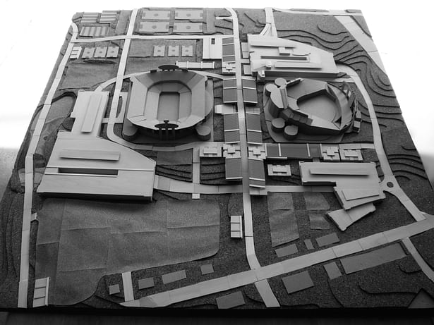 Image of the built model depicting the new master plan site proposal, 'Truman Park.'