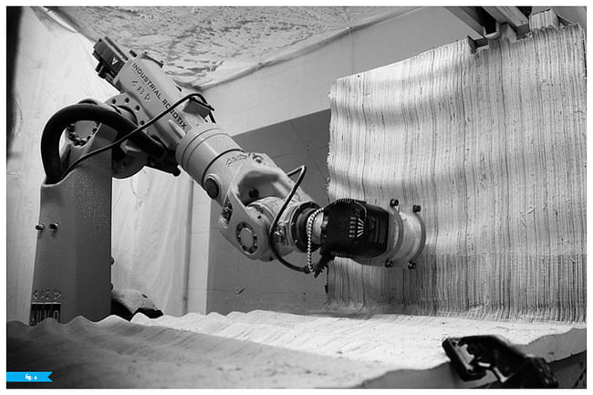 Fig 5: stacked plywood being milled by six-axis robotic arm