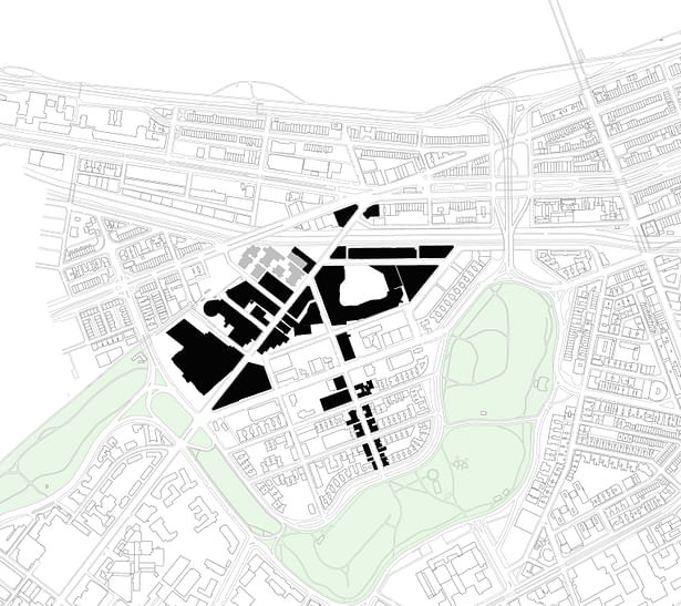 figure ground highlighting routes to and by fenway park