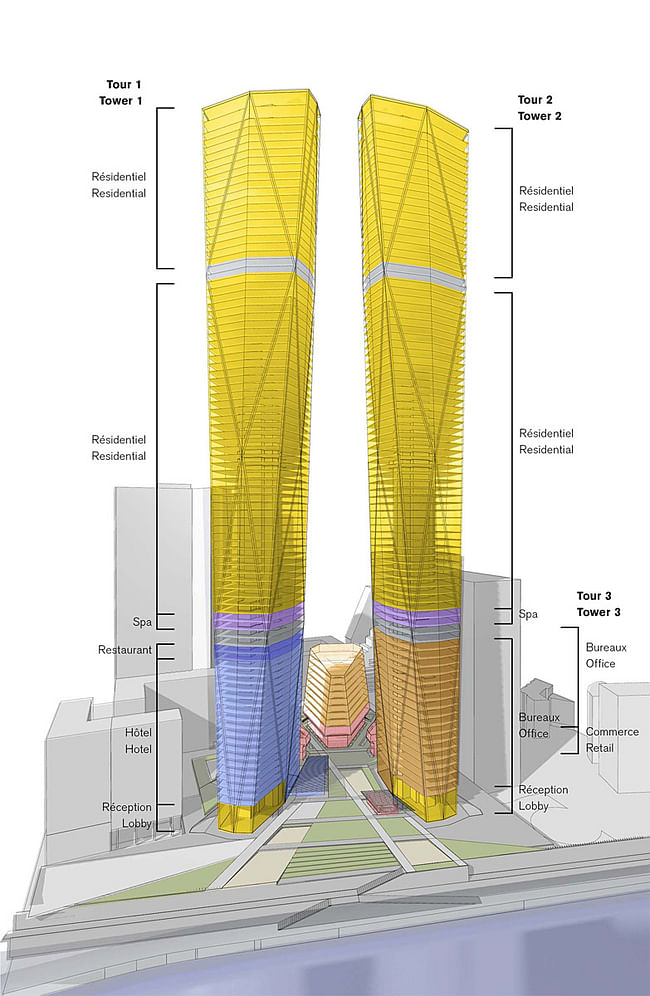 Program diagram of the two mixed-use towers (Image: Foster + Partners)