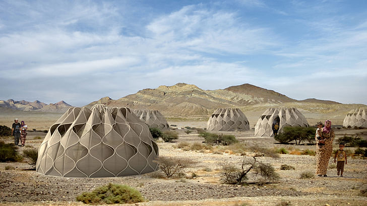 The 'Weaving a home' design utilizes a unique structural fabric. Credit: Abeer Seiklay