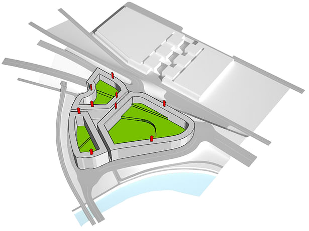 By three sub-areas rise residential rings up to 25 meters high and 12 meters wide, which has located the social housing, controlled price housing and free market housing