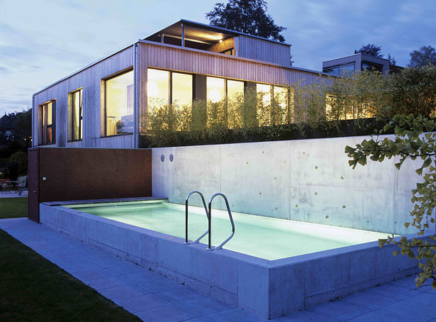 View from the pool and garden towards the house