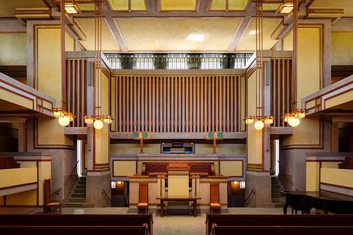 2018 WMF/Knoll Modernism Prize Special Mention: Harboe Architects for the preservation of the Unity Temple in Oak Park, Illinois, by Frank Lloyd Wright. Photo courtesy World Monuments Fund.
