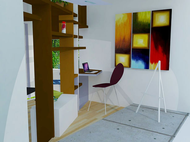 interior rendering of gallery and studio space