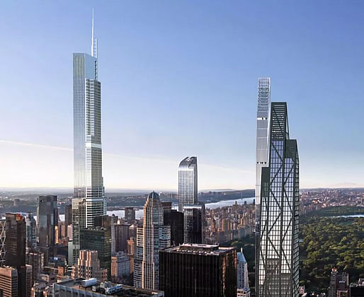 Rendering of Manhattan's supertall future with 217 West 57th/Nordstrom Tower sitting prominently on the left. (Image via newyorkyimby.com)
