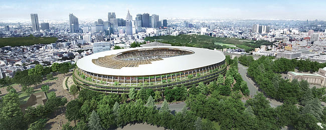 Sorry Zaha, it's Kengo Kuma's new proposal which will welcome the world in 2020 for the Tokyo Olympics. (Image: Japan Sports Council)