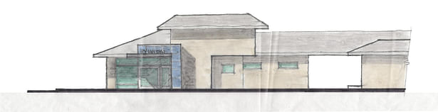 Hand Sketch of Proposed Entry Icon and North Building Elevation
