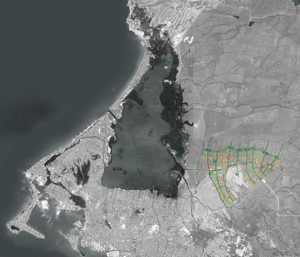 Location map. Dryfo Urbanism lays the framework for both informal and formal infill providing shade and public space of character while protecting the 'arryos' and streams entering the Cienaga De La Virgen