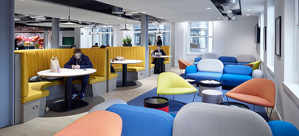 Bright colours are used for open work spaces