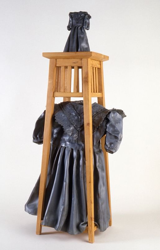 Marilyn Lanfear, Marilyn with no middle name, She’ll have one when she marries from The Wardrobe as Destiny Series, 1989. Lead, wood, and wings of the dove of the Holy Spirit. Collection of the McNay Art Museum, Given anonymously, 1996.35. 