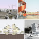 Renderings by Pratt Institute graduate architecture students, clockwise from upper left: Mixed-use business and cultural district by Jeffrey Autore; dynamic landscapes and event spaces, including towers and a solar airplane by Joselia Mendiolea; 'transit materials lab' interactive facility by Masha Pekurovsky; housing which blurs boundaries between indoors and outdoors by Hsing-Chung (Mike) Su.