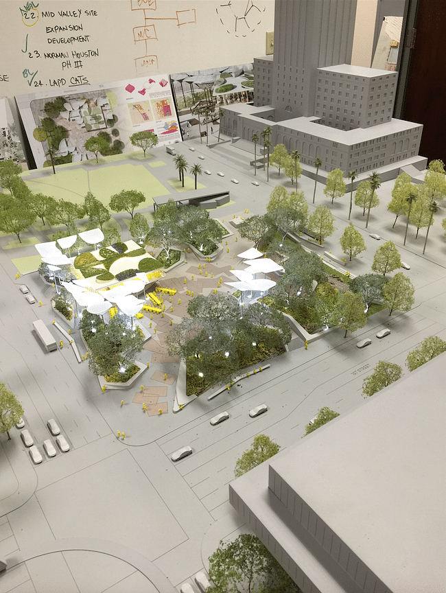 A model of the park proposal by Mia Lehrer Associates + OMA. Credit: Mia Lehrer Associates + OMA via City of Los Angeles