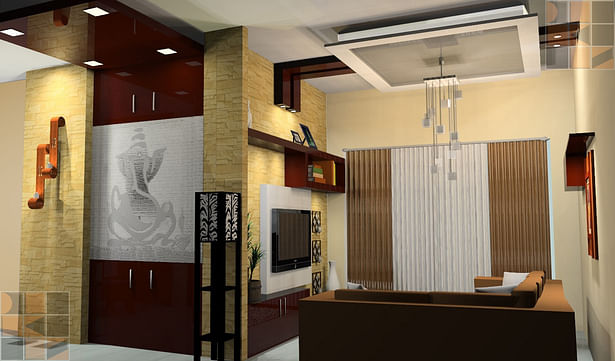 Living room - TV panel wall - Pooja room