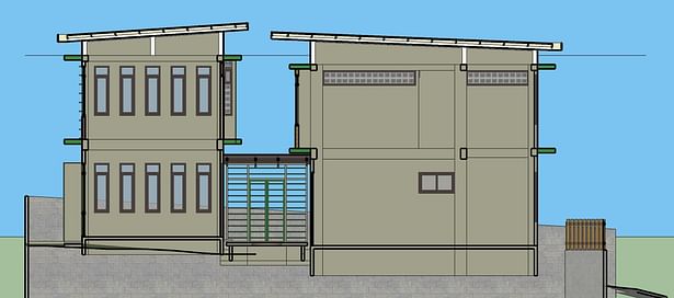 Cross section, with view of common patio-foyer