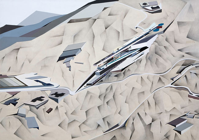 A painting in the 'Peak' series by Zaha Hadid. Image via http://www.arcspace.com/