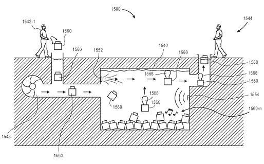 Illustration from Amazon's recent patent for "Aquatic Storage Facilities". Image via United States Patent Office.