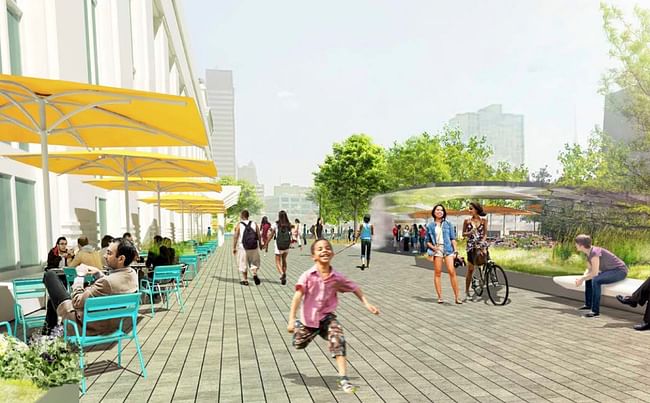 Station Plaza transforms the perimeter of the station into a vibrant civic space. Image © SOM