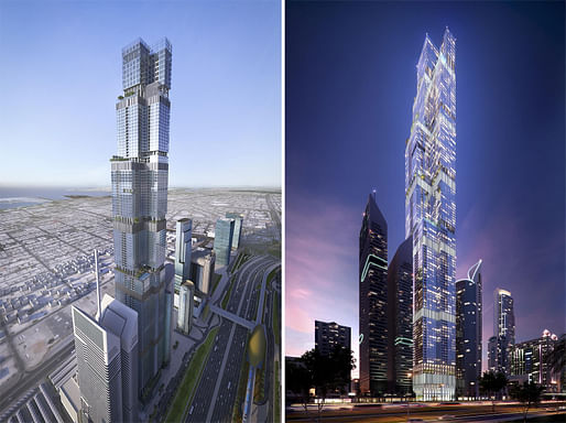 Renderings of an earlier proposal for Entisar Tower — new finalized designs by Atkins will be released soon. Image © AE7.