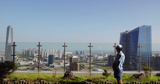 Screenshot from Oscar Boyson's "The Future of Cities", overlooking construction in Songdo, South Korea.