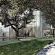 View of the Nancy and Rich Kinder Building entrance looking north on Main Street. Courtesy of Steven Holl Architects 