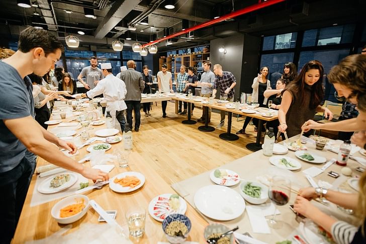 A communal kitchen in a building run by the co-living organization WeLive. Photo courtesy of WeLive. 