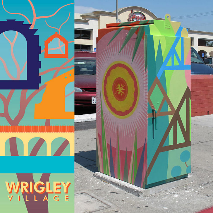 Wrigley Village Murals. (Long Beach, CA, 2011) Public art commission for 3 utility boxes, based on community love of banner designs (above).
