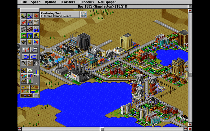 Screenshot from SimCity 2000. Credit Amelia Taylor-Hochberg (although I didn't design the city).
