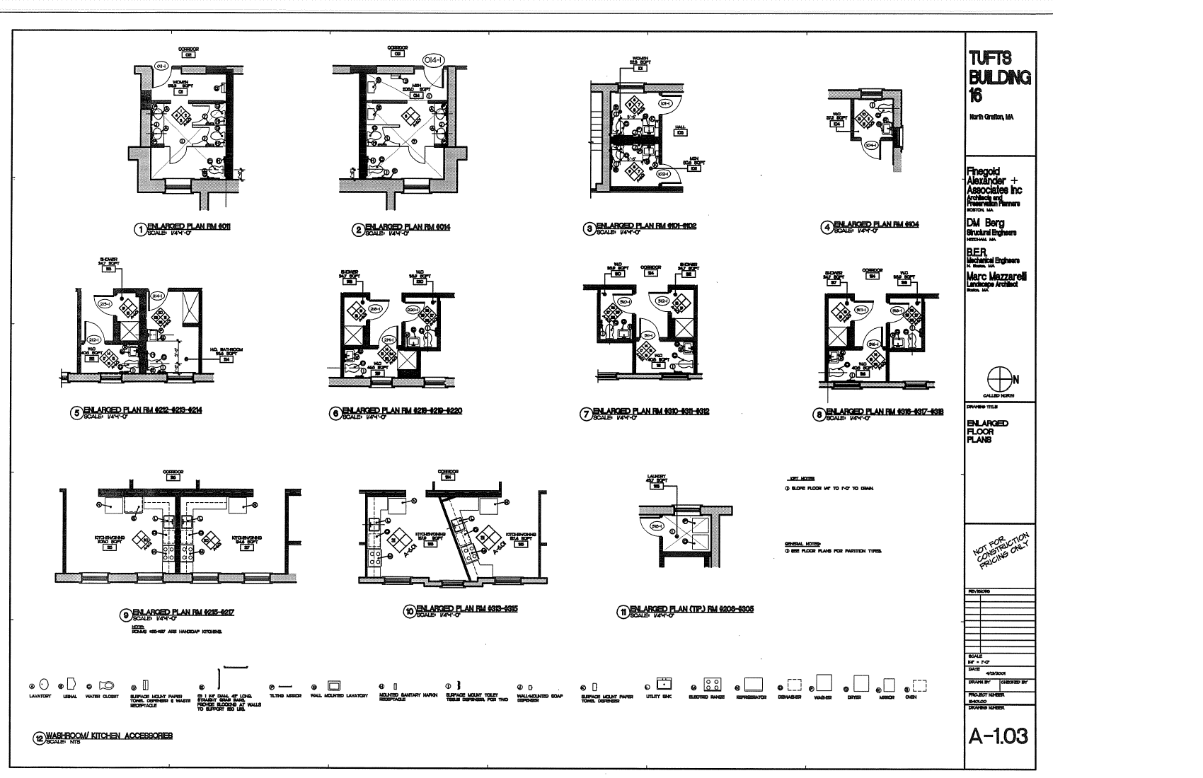 TUFTS UNIVERSITY, BUILDING 16 / A-1.03 ENLARGED FLOOR PLANS