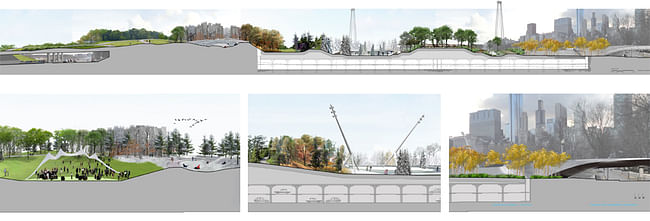 Early concept sections, North Grant Park. Michael Van Valkenburgh Associates, 2011.