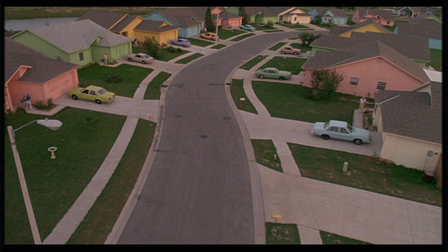 Another version of American one-story peanut butter suburbia, courtesy of Tim Burton's 'Edward Scissorhands' (1990).