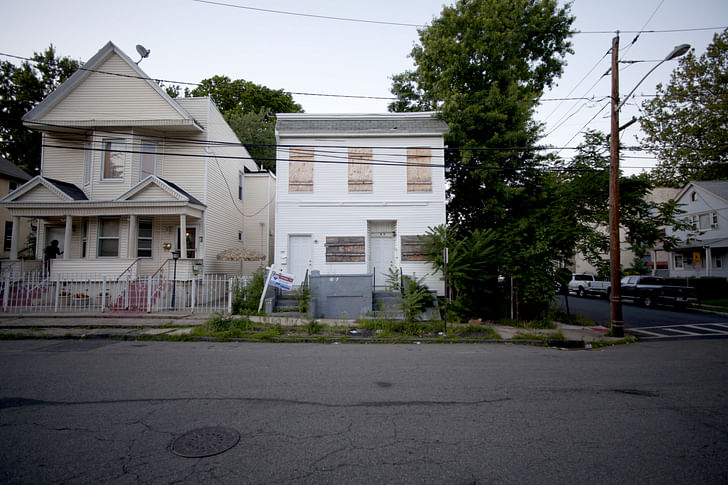 Street view of residences in Orange, New Jersey (by MOS Architects and team, assigned to The Oranges). Photograph courtesy of MOS Architects.