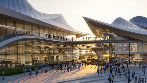 Zhejiang Shaoxing Shangyu District Cao’e River Culture and Art Centre. Rendering: Atchain, image courtesy ZHA.