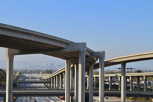 A five-level freeway interchange in Los Angeles. Photo: Andrew Allio/<a href="https://www.flickr.com/photos/allio/35034396736/">Flickr</a>.