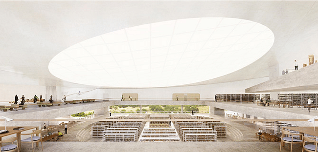 Render of the interior of the National Library. Credit: Herzog & de Meuron