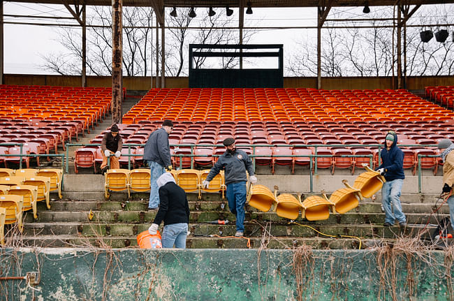 Removal of yellow chairs at Bush Stadium. Image courtesy of PUP.