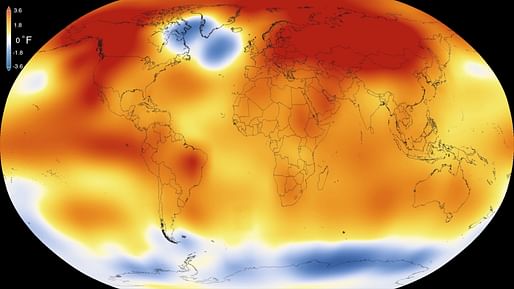 This map by NASA shows abberrations in temperatures in 2015 compared to long-term averages. Credit: NASA