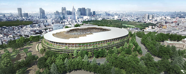 Design A - rumored to be by the office of Kengo Kuma. (Photo: Japan Sports Council)